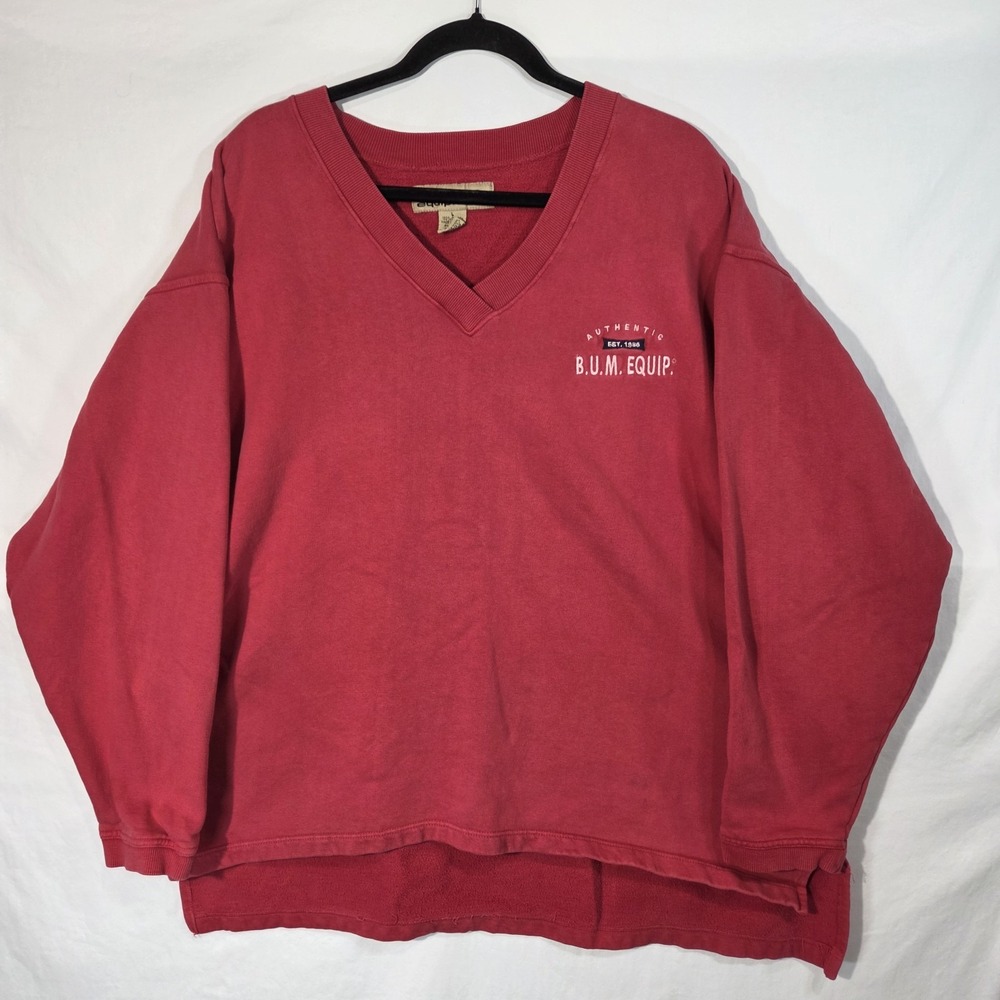 90s B.U.M. Equipment Sweatshirt Oversized Large Red Vintage 1993 V-Neck Graphic